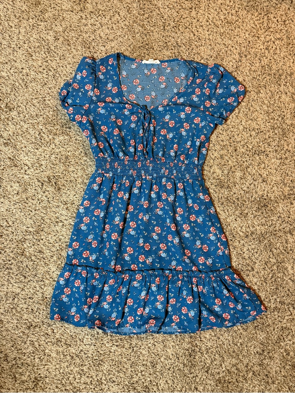 BeBop Teal-Blue Floral Ruffled Mini Dress